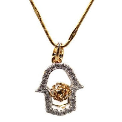 Hamsa Hand Rose Pendant with Necklace (24K Gold Filled)
