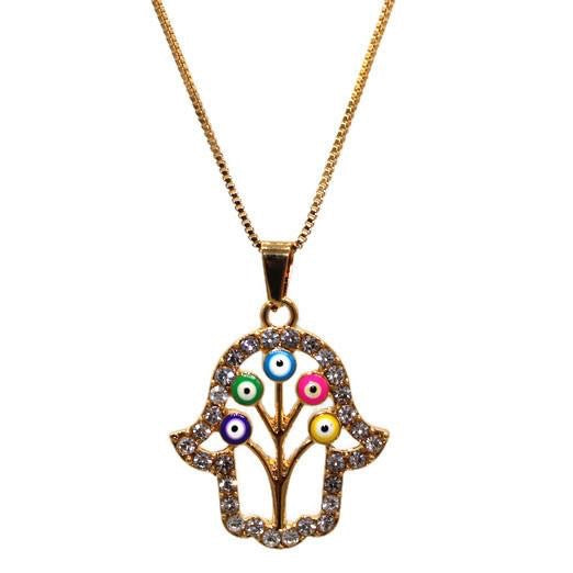 Evil Eye Hamsa Hand Necklace (24K Gold Filled)