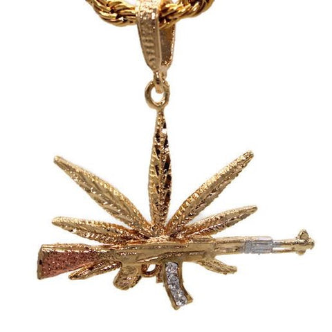 AK47 Riffle Marijuana Necklace (24K Gold Filled)