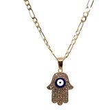 Blue Evil Eye Hamsa Hand Necklace (24K Gold Filled)