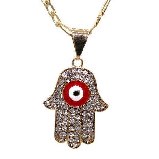 Red Evil Eye Hamsa Hand Necklace (24K Gold Filled)