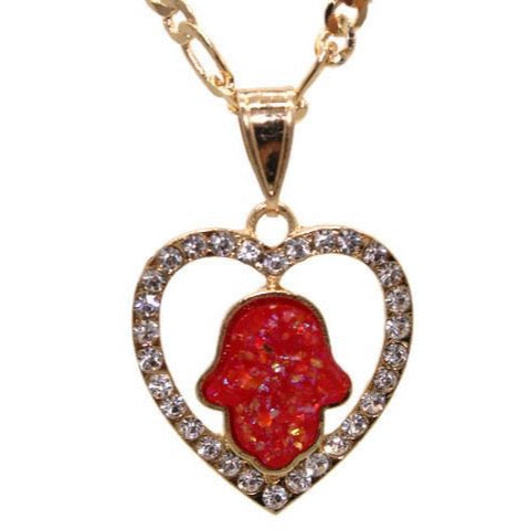 Hamsa Hand Heart Necklace (24K Gold Filled)