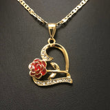 Heart w/ Rose Pendant with Necklace (24K Gold Filled)
