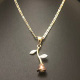 Multi Gold Upside Down Rose Pendant with Necklace (24K Gold Filled)