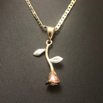 Multi Gold Upside Down Rose Pendant with Necklace (24K Gold Filled)