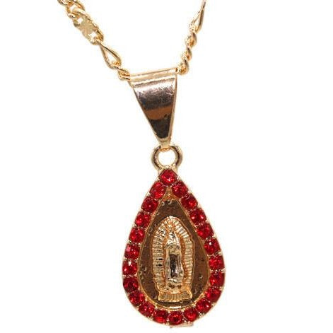 Our Lady of Guadalupe Tear Drop Necklace (24K Gold Filled)