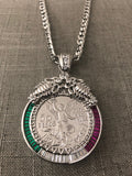 50 Pesos and Mexican Eagle Centenario with 26" Necklace (24K White Gold Plated)