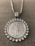 50 Pesos and Mexican Eagle Centenario with 26" Necklace (24K White Gold Plated)