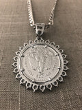 50 Pesos and Mexican Eagle Centenario with 26" Necklace (24K White Gold Plated)