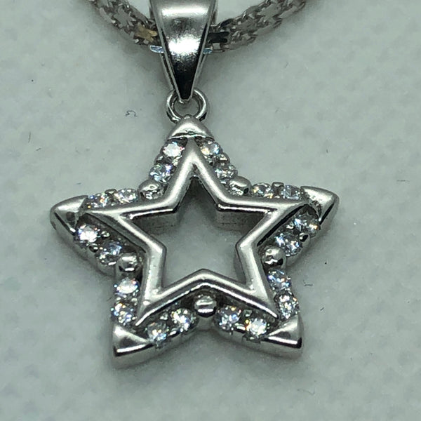 Star with 18" Necklace (.925 PURE SILVER)