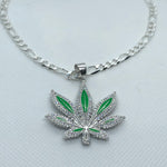 Marijuana Leaf with 24" Necklace (.925 PURE SILVER)
