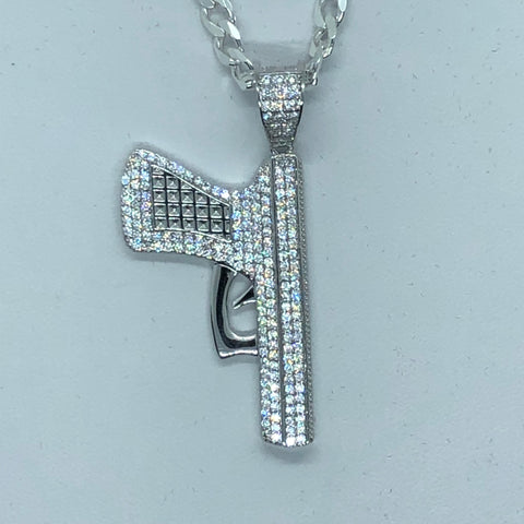 Gun with 24" Figaro Necklace (.925 PURE SILVER)
