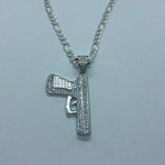 Gun with 24" Figaro Necklace (.925 PURE SILVER)