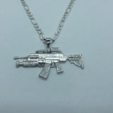 Assault Rifle with 24" Figaro Necklace (.925 PURE SILVER)
