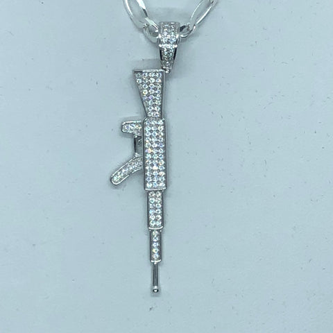 AK-47 with 24" Figaro Necklace (.925 PURE SILVER)