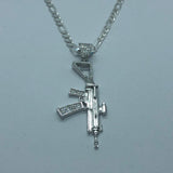 Assault Rifle with 24" Figaro Necklace (.925 PURE SILVER)
