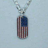 USA Flag Dog Tag with 24" Figaro Necklace (.925 PURE SILVER)