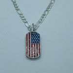 USA Flag Dog Tag with 24" Figaro Necklace (.925 PURE SILVER)