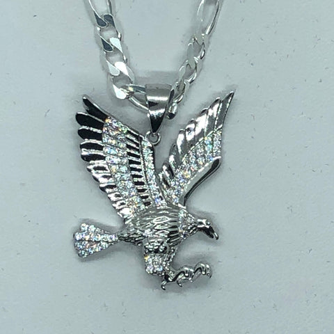 Eagle with 24" Figaro Necklace (.925 PURE SILVER)