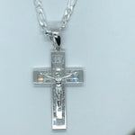 Cross with 24" Figaro Necklace (.925 PURE SILVER)