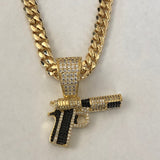 Gun Iced Out Pendant with 26" Necklace (14K Gold Finish) Pistola con Cadena