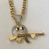 Emoji with AK 47 Iced Out Pendant with 26" Necklace (14K Gold Finish)