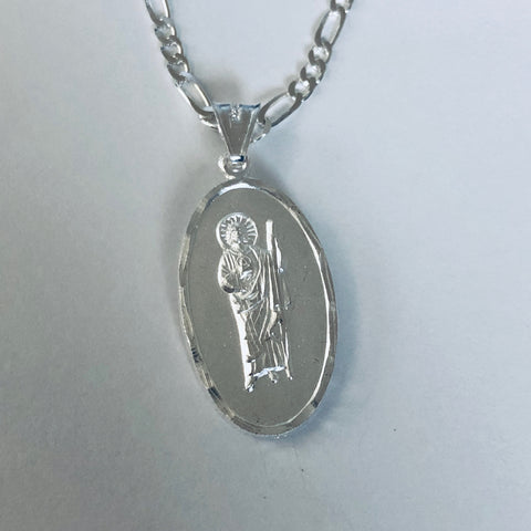 St Jude with 22" Figaro Necklace (.925 PURE SILVER)