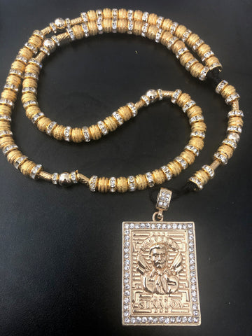 14K Jesus Malverde Gold Filled Rosary Necklace - Custom Handmade