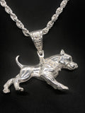Pitbull Dog  with 24" Rope Necklace (.925 PURE SILVER)
