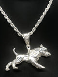 Pitbull Dog  with 24" Rope Necklace (.925 PURE SILVER)