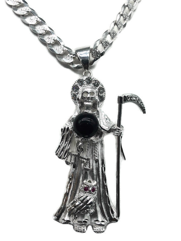 Santa factory Muerte Horseshoe Pendant with Necklace .925 Silver Chain NEW