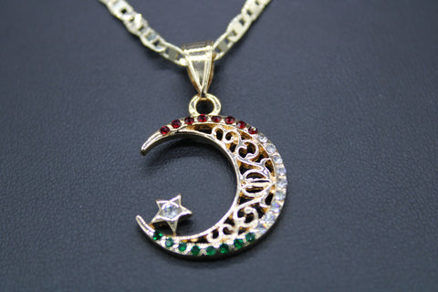 Moon Star with 22" Necklace (24K Gold Plated)