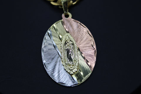 Our Lady of Guadalupe with 26"Necklace (24K Gold Plated - Three Tone)