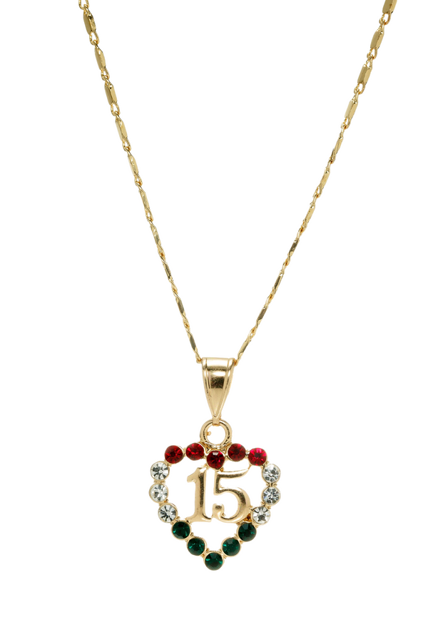 Heart Quinceanera Pendant with 24" Necklace (24K Gold Plated)