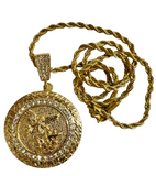 St Michael Round Centenario with 26" Necklace (24K Gold Filled)