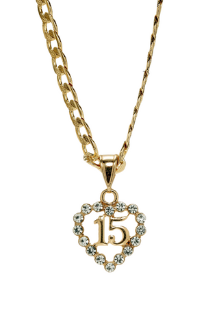 Heart Quinceanera Pendant with 24" Necklace (24K Gold Plated)
