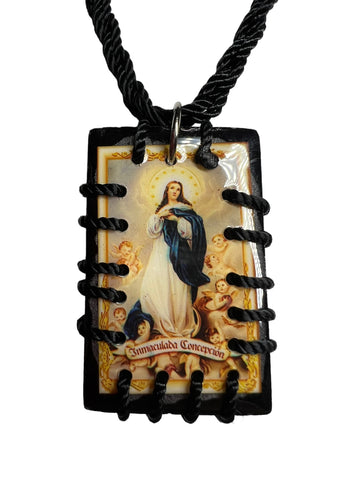 Virgen de La Inmaculada Concepcion Wood Scapular Necklace
