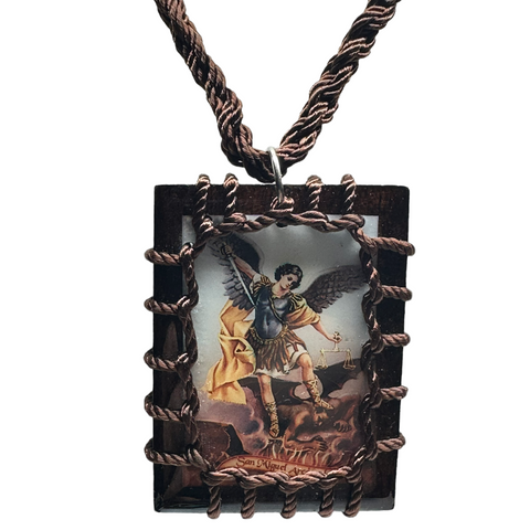 Large St Michael Scapular Necklace - Brown