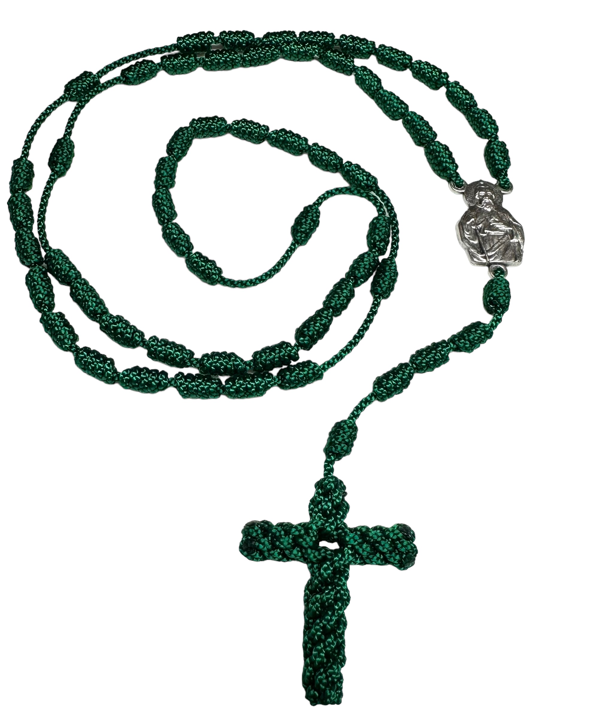 St Jude Green Knotted Rope Rosary Necklace – Rosarios Y Mas