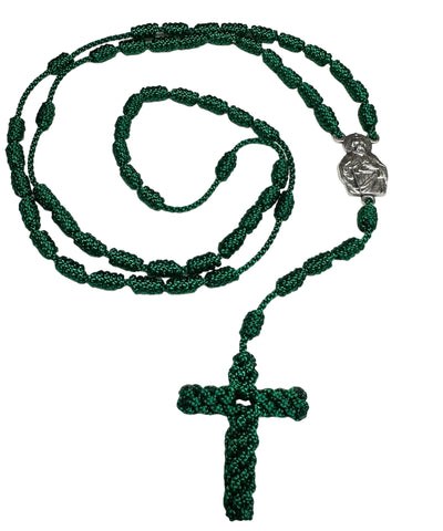 St Jude Green Knotted Rope Rosary Necklace