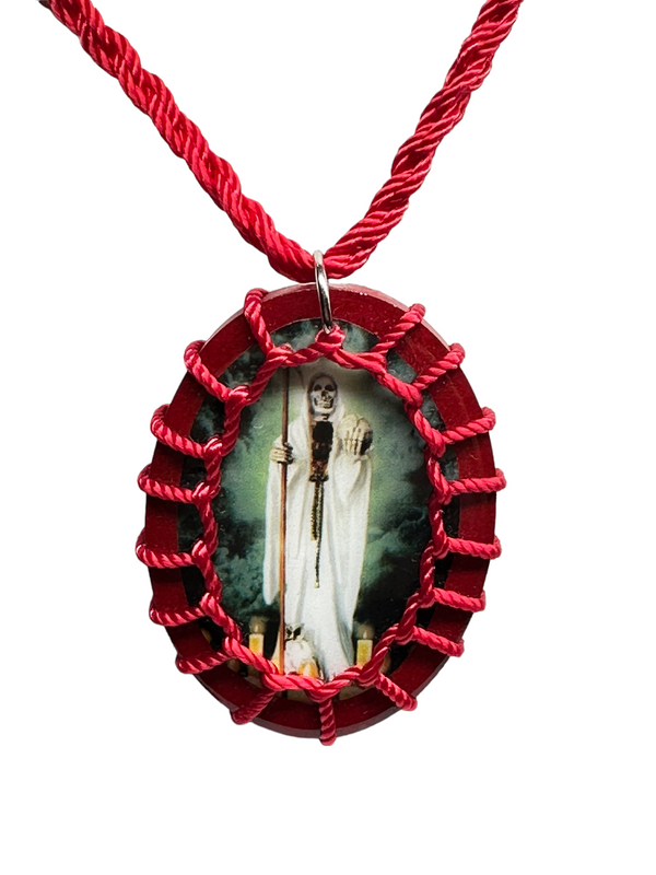 White Santa Muerte Scapular Necklace