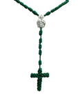 St Jude Green Knotted Rope Rosary Necklace