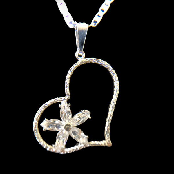 Heart with Flower (.925 PURE SILVER)