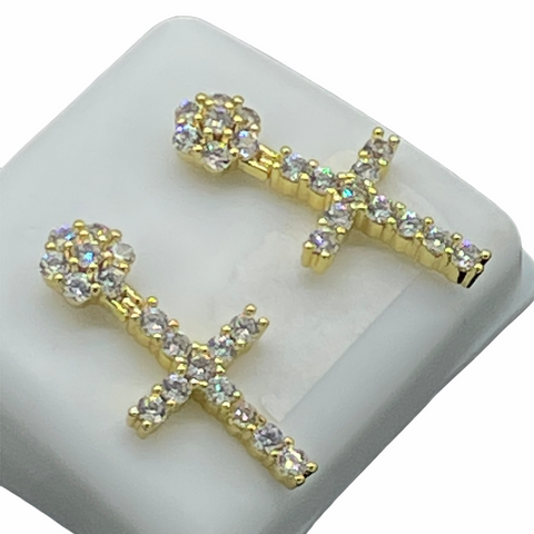 Cross Earrings (14K Gold Finish)