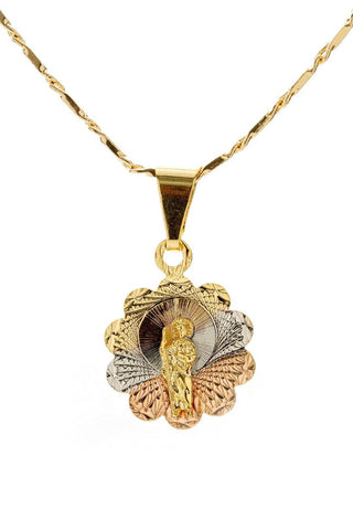 24K Gold Filled St Jude Three Tone Pendant with 24" Necklace