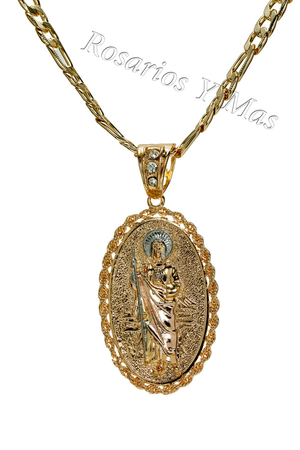 St Jude and Our Lady of Guadalupe Pendant with 26" Necklace (24K Gold Filled)