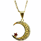 Moon with Red Stone Pendant (24K Gold Filled)