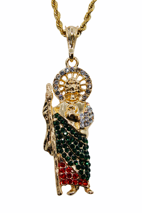 San Judas Pendant w/ Colored Rhinestones (24K Gold Filled)
