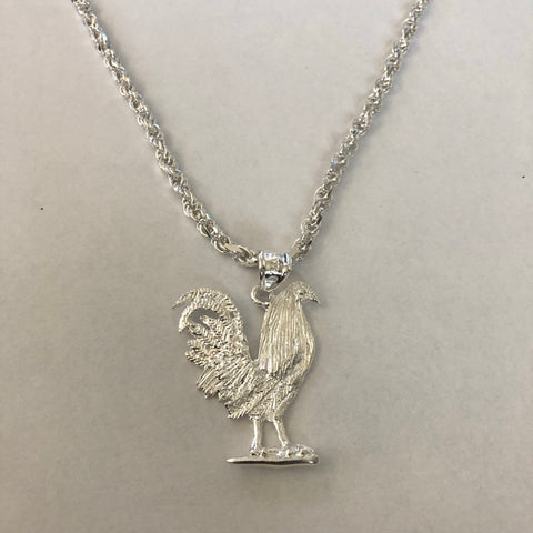 Rooster with 24" Necklace (.925 PURE SILVER)