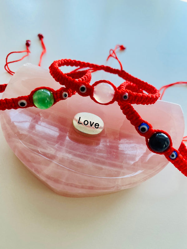Rose Quarts Evil Eye Knotted Rope Bracelet